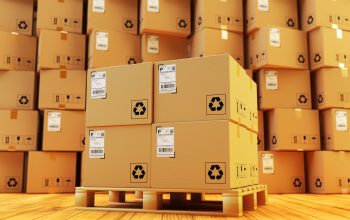 Distribution warehouse, package shipment, freight transportation and delivery concept